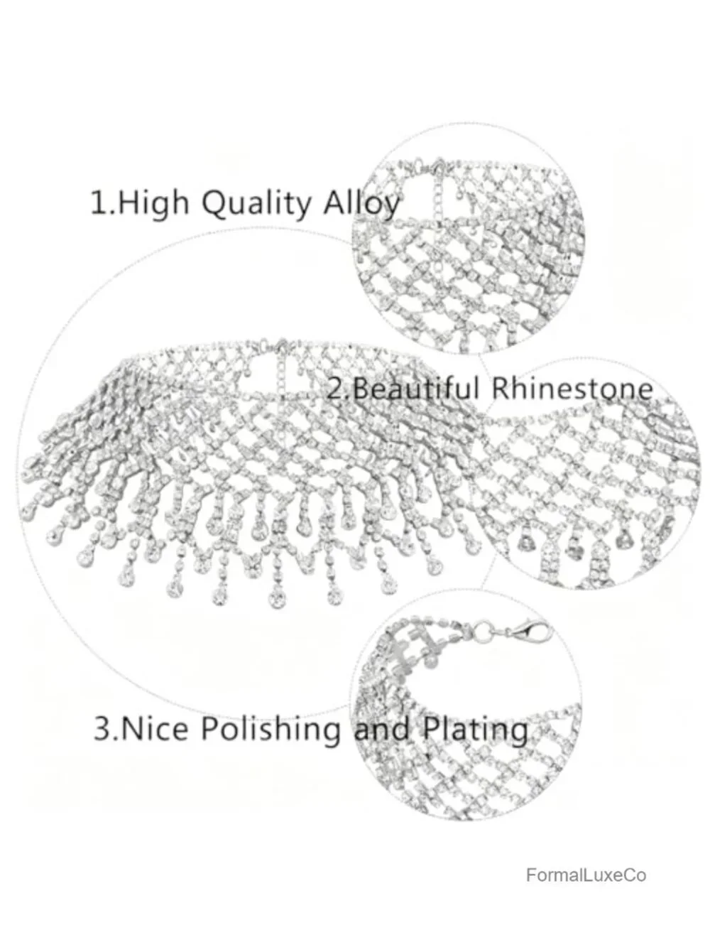 Crystal Rhinestone Choker Necklace with Tassel Elegant Collar Necklace